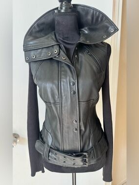 Rock & Republic Black Leather Belted Women's Jacket
